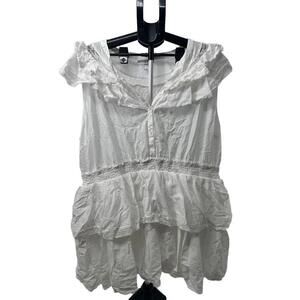 LoveShackFancy White‎ Ruffled Collar ButtonUp Embroidered Dress Size 3X